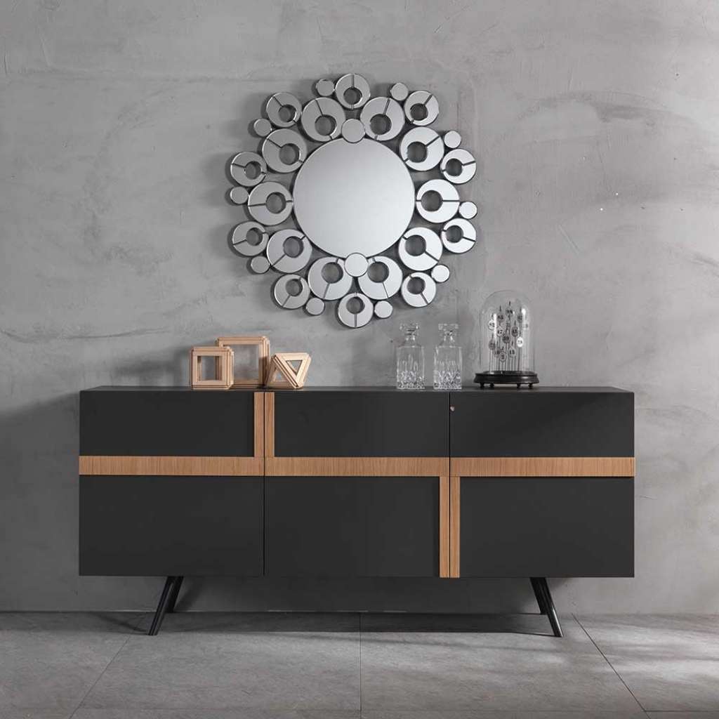 Wohnzimmer Kommode in Anthrazit und Eichefarben 180 cm breit
