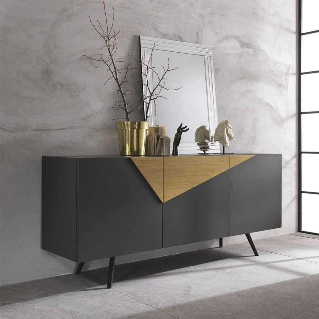 Kommode in Anthrazit und Eichefarben 180 cm breit
