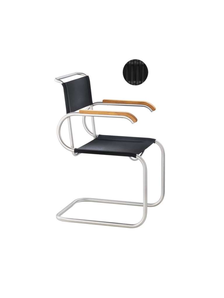 - D40 Bauhaus-Freischwinger - Armlehnen Buche schwarz - mit PTFE-Kufengleiter - Geflecht schwarz - - indoor