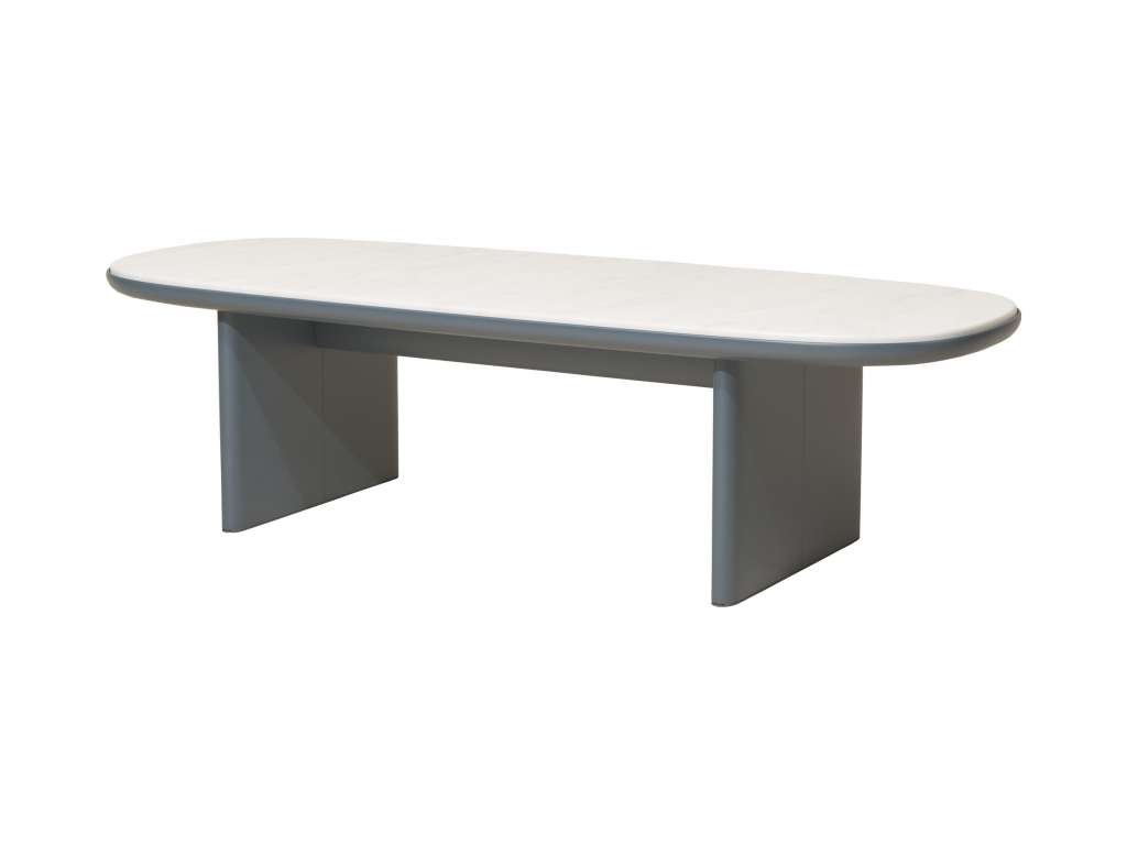 - Cala Esstisch- Teak Base/ Marble top/ Alu. Ring - kamillenweiß - indoor