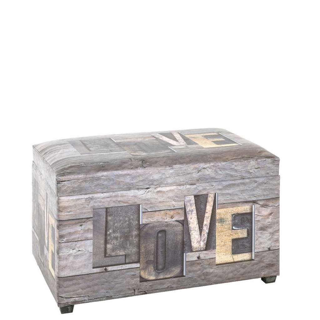 Sitztruhe in Grau und Beige LOVE Aufschrift