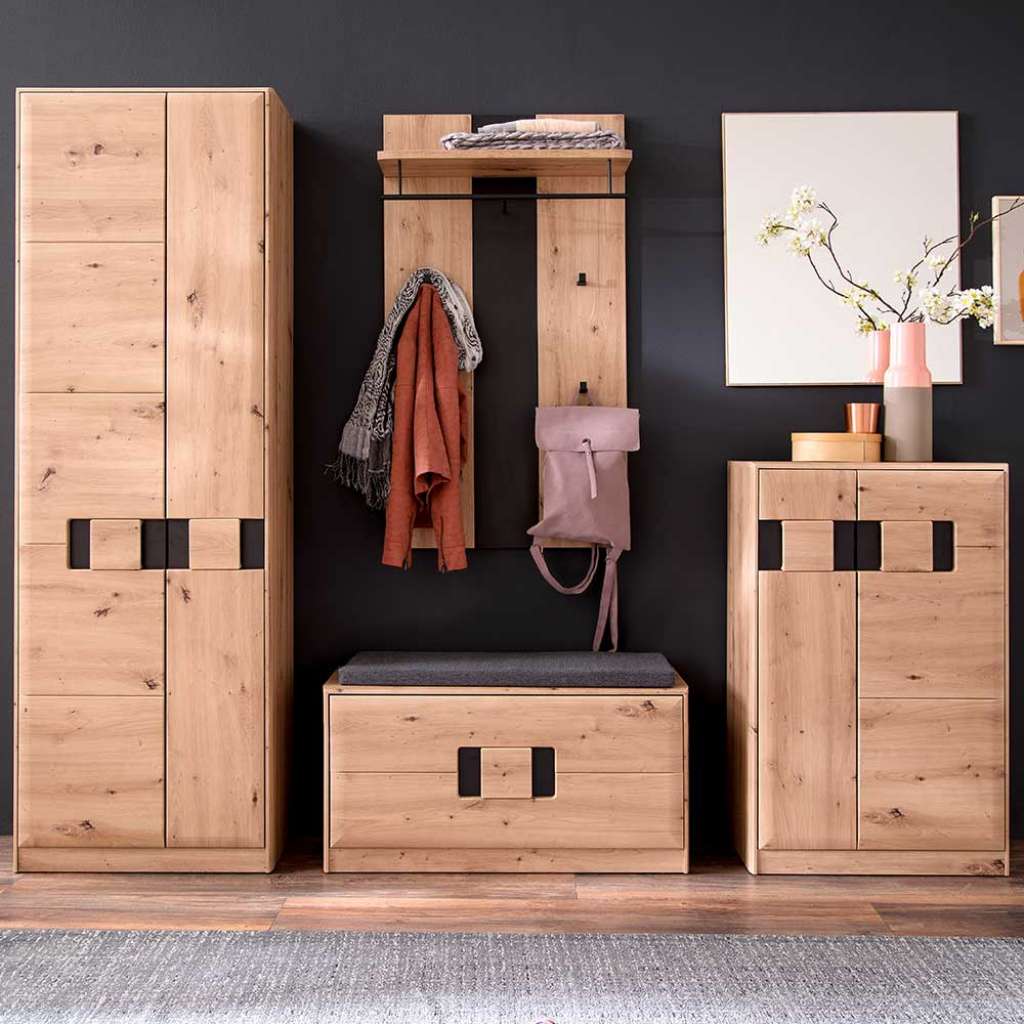 Flurmöbelset in Eichefarben und Dunkelgrau modern (5-teilig)