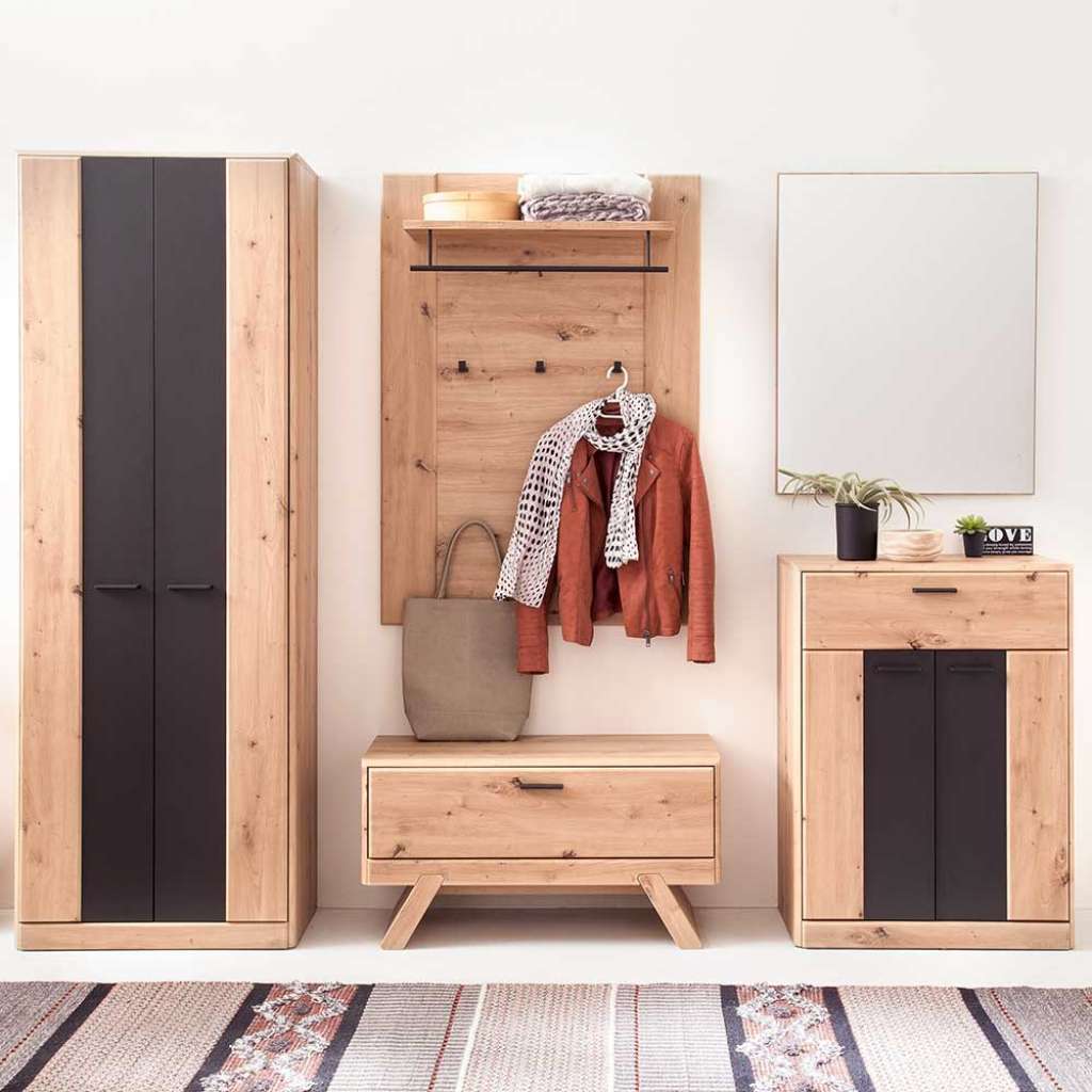 Dielenmöbel Set in Eichefarben und Dunkelgrau modern (5-teilig)