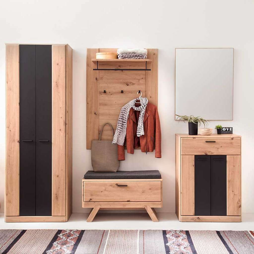 Flurmöbel Set in Eichefarben und Dunkelgrau modern (5-teilig)