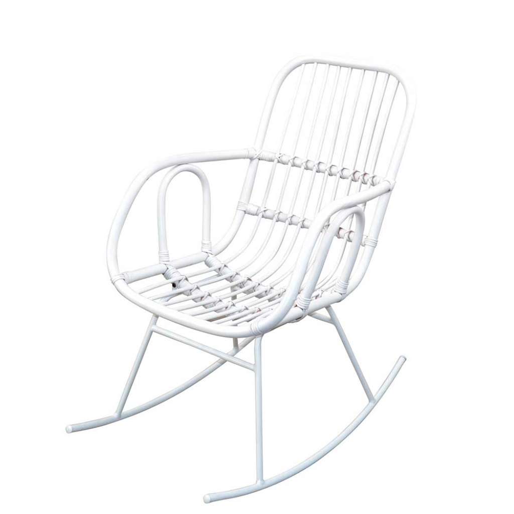 Schaukelstuhl in Weiß Rattan Eisen