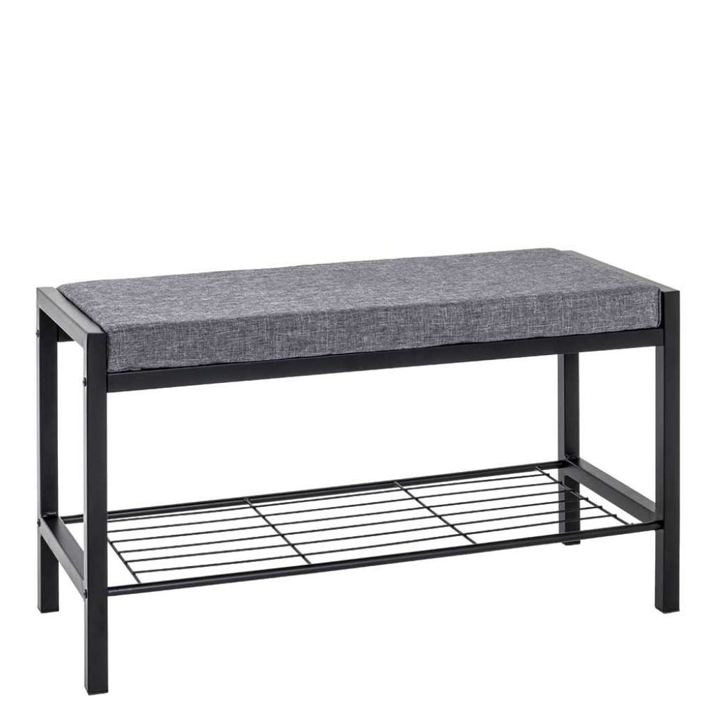 Flursitzbank in Schwarz Stahl Grau Stoff