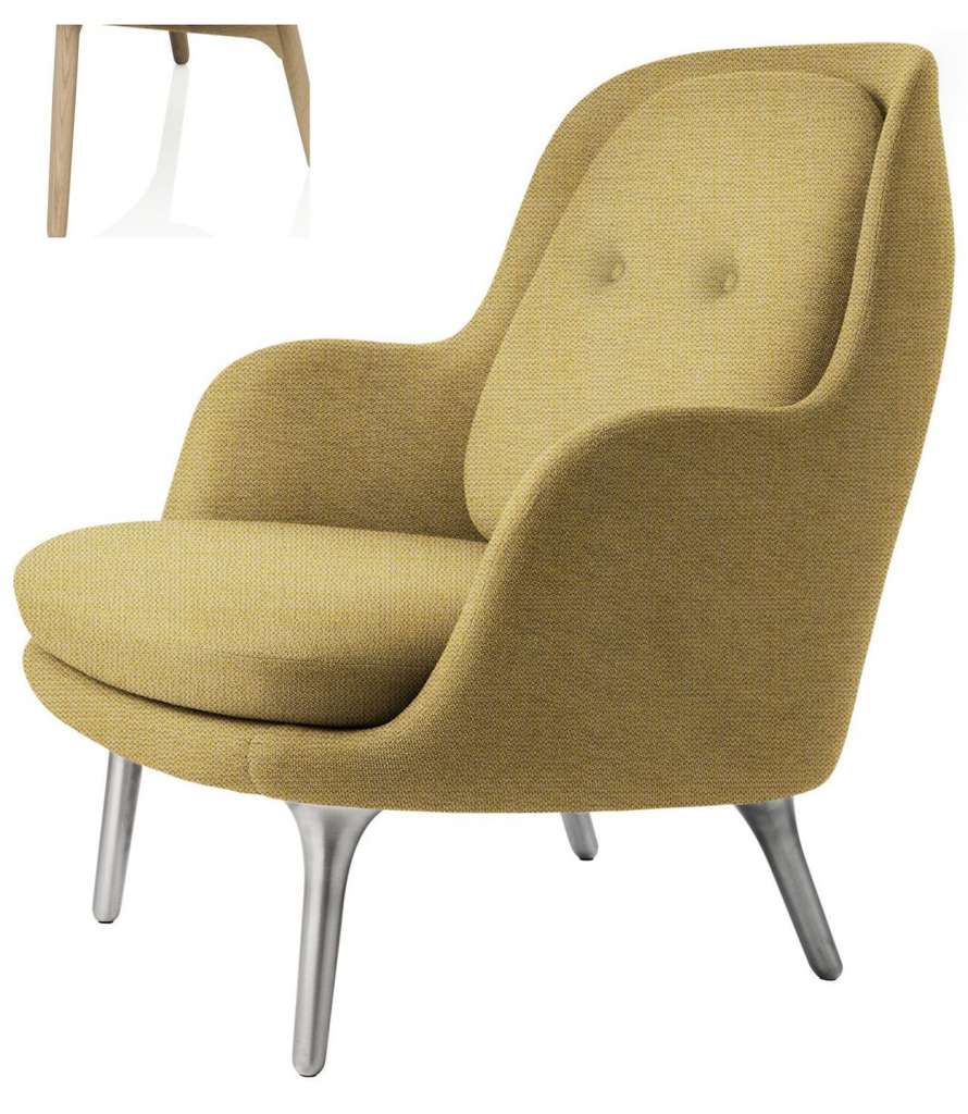 Fritz Hansen - Fri Loungesessel - JH5 - Holzgestell aus Eiche - gelb - indoor