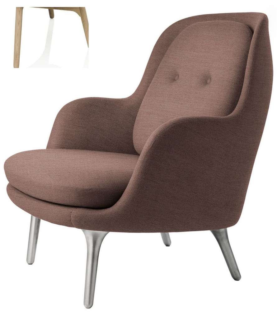 Fritz Hansen - Fri Loungesessel - JH5 - Holzgestell aus Eiche - orange/rot - indoor