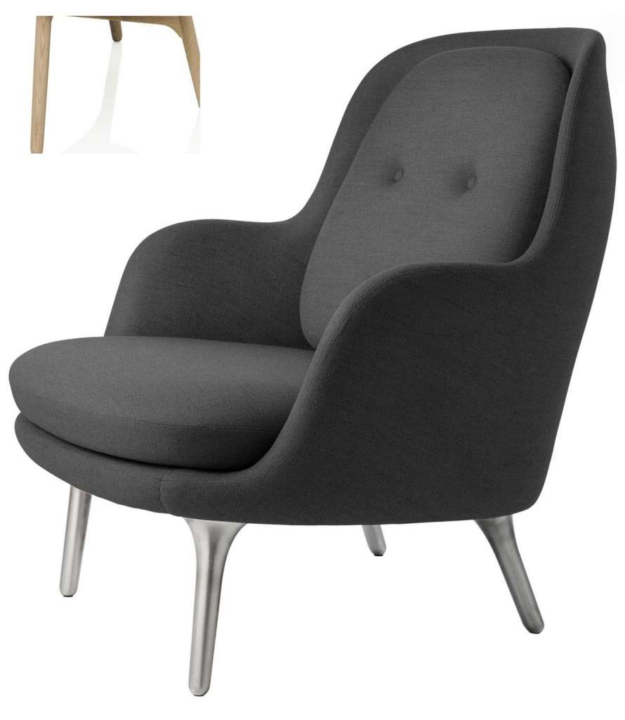 Fritz Hansen - Fri Loungesessel - JH5 - Holzgestell aus Eiche - grau - indoor