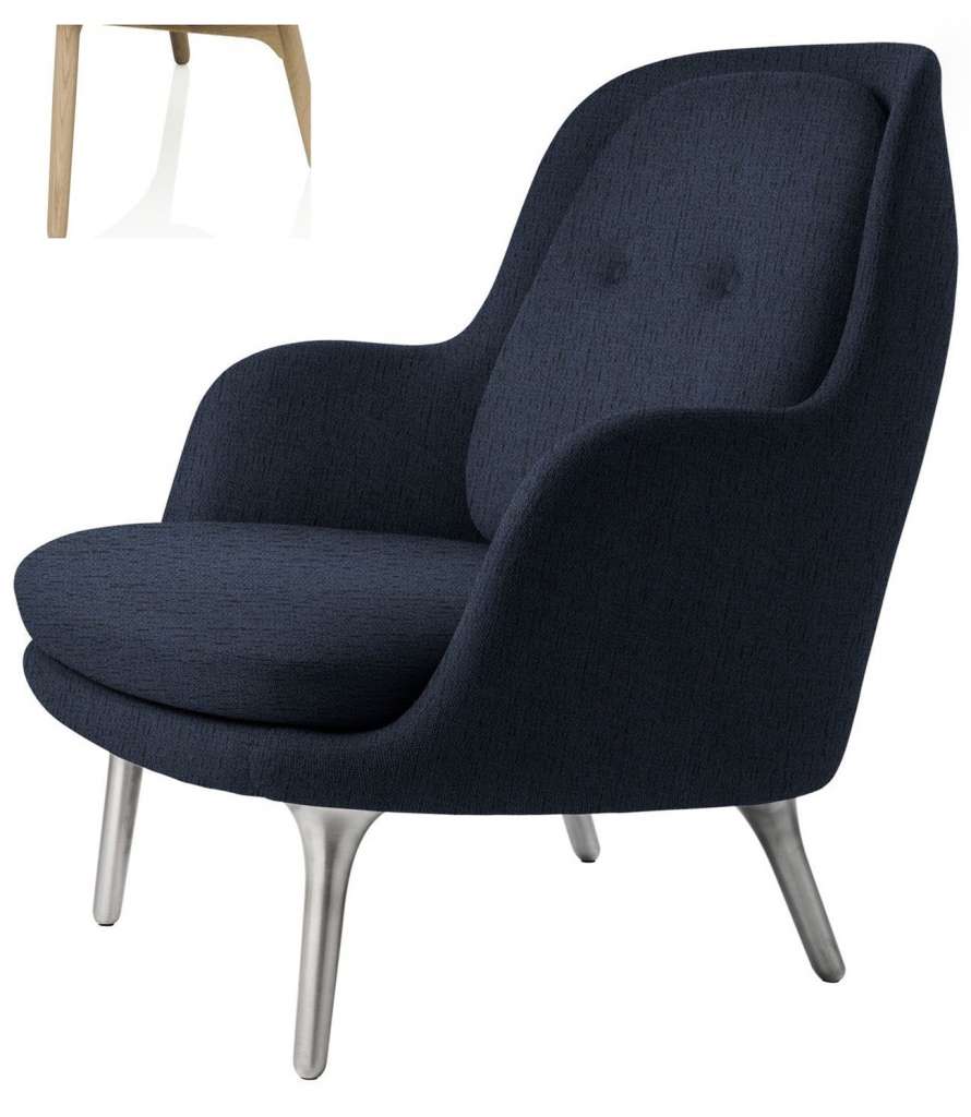 Fritz Hansen - Fri Loungesessel - JH5 - Holzgestell aus Eiche - dunkel blau - indoor