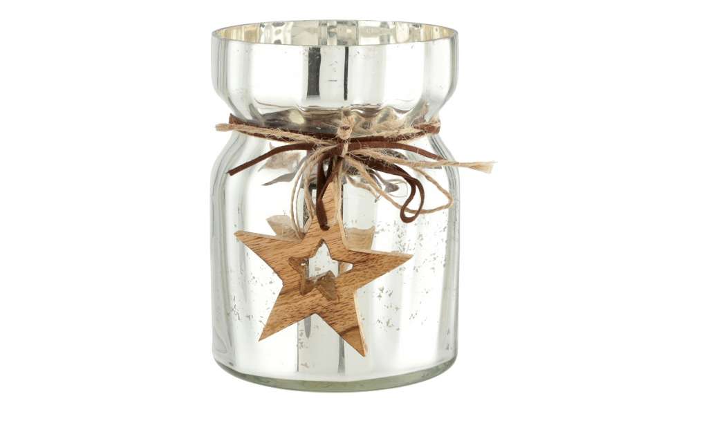 Windlicht ¦ silber ¦ Glas , Holz, Polyester ¦ Maße (cm): H: 13,5 Ø: [10.0] Weihnachten - Höffner