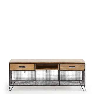 Design Fernsehboard aus Mangobaum Massivholz und Stahl 130 cm breit