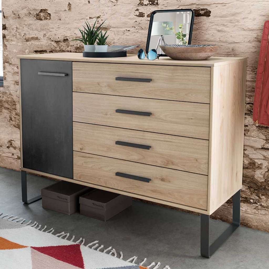 Schlafzimmer Kombikommode in Eichefarben und Dunkelgrau Made in Germany