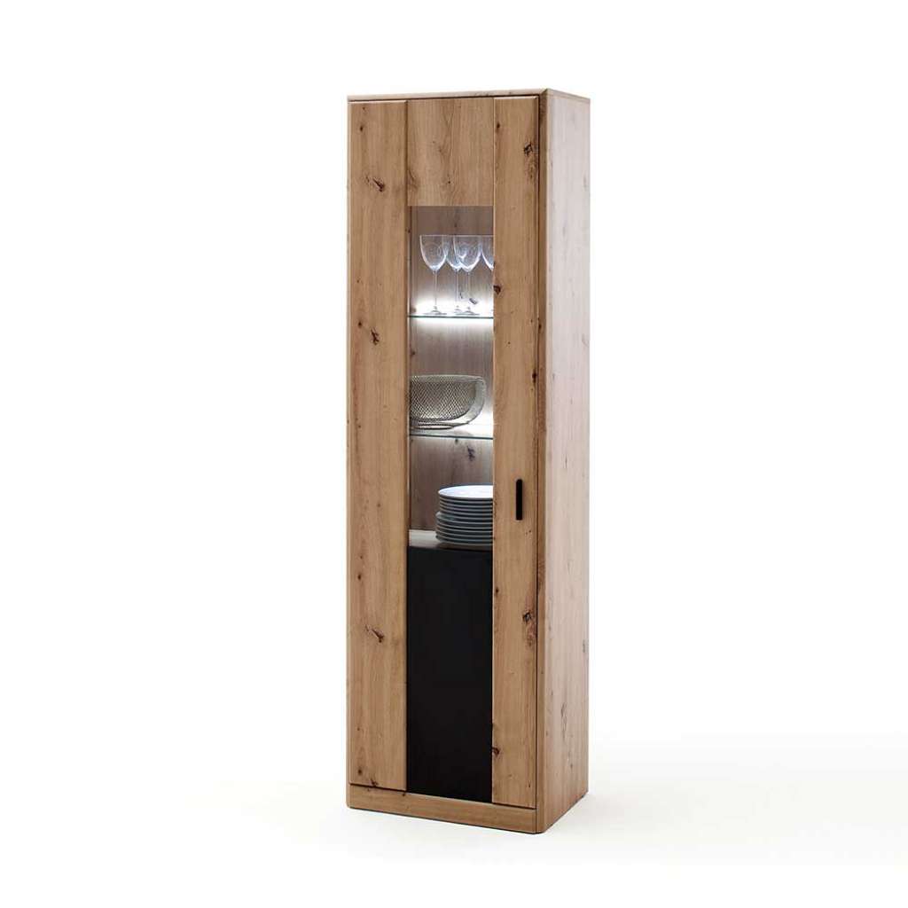 Schrank Vitrine in Eichefarben Dunkelgrau