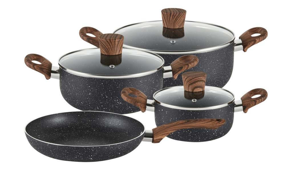 Stolze Topfset, 7-teilig  Stone Wood Black ¦ schwarz ¦ Aluminium Töpfe & Pfannen & Zubehör > Topf und Pfannen-Sets - Höffner
