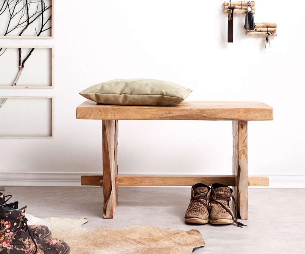 DELIFE Sitzbank Ferda 80x40 cm Teakholz Natur Massivholz Unikat, Bänke