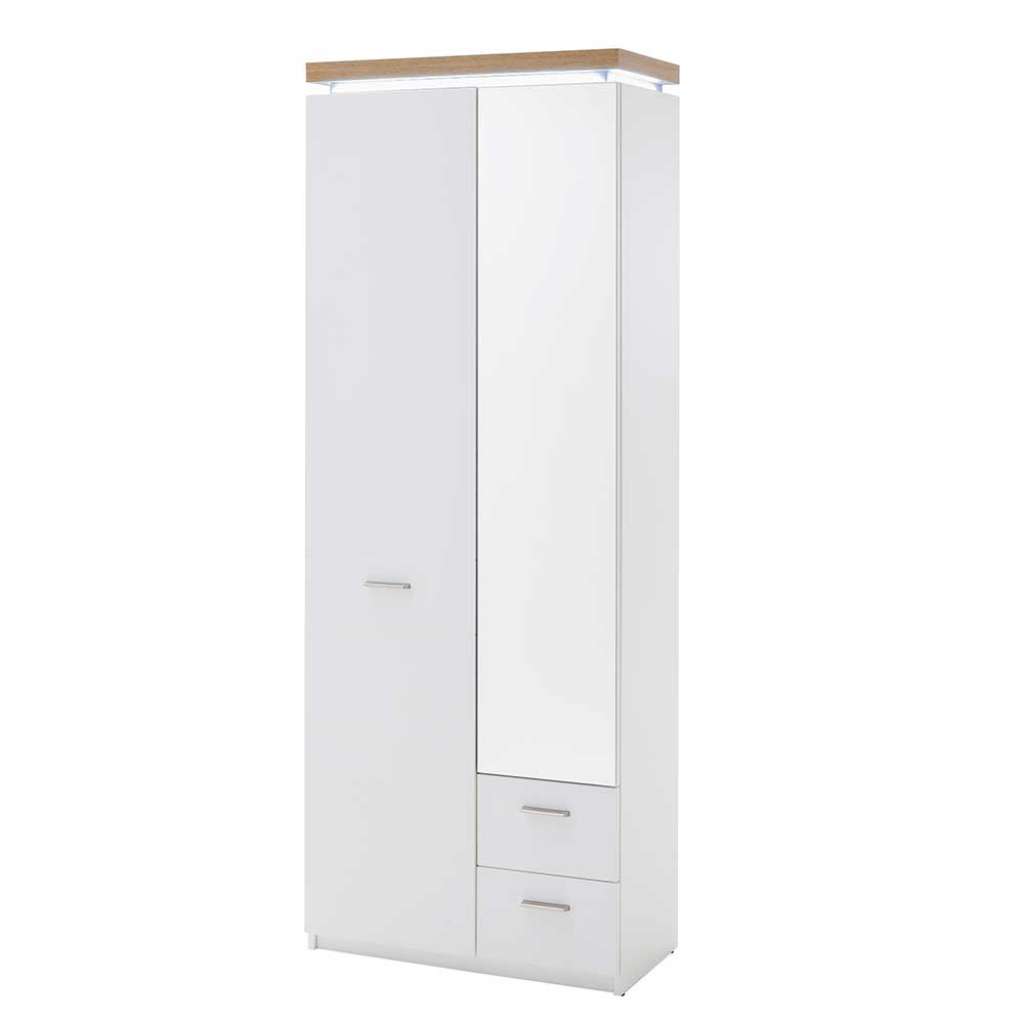 Garderobenschrank mit LED Beleuchtung Weiß und Wildeiche Optik