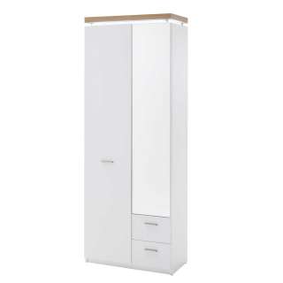 Garderobenschrank mit LED Beleuchtung Weiß und Wildeiche Optik