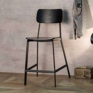 Barhocker in Schwarz Lehne (2er Set)