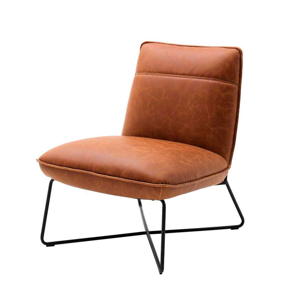 Loft Polstersessel in Cognac Braun Kunstleder Bügelgestell