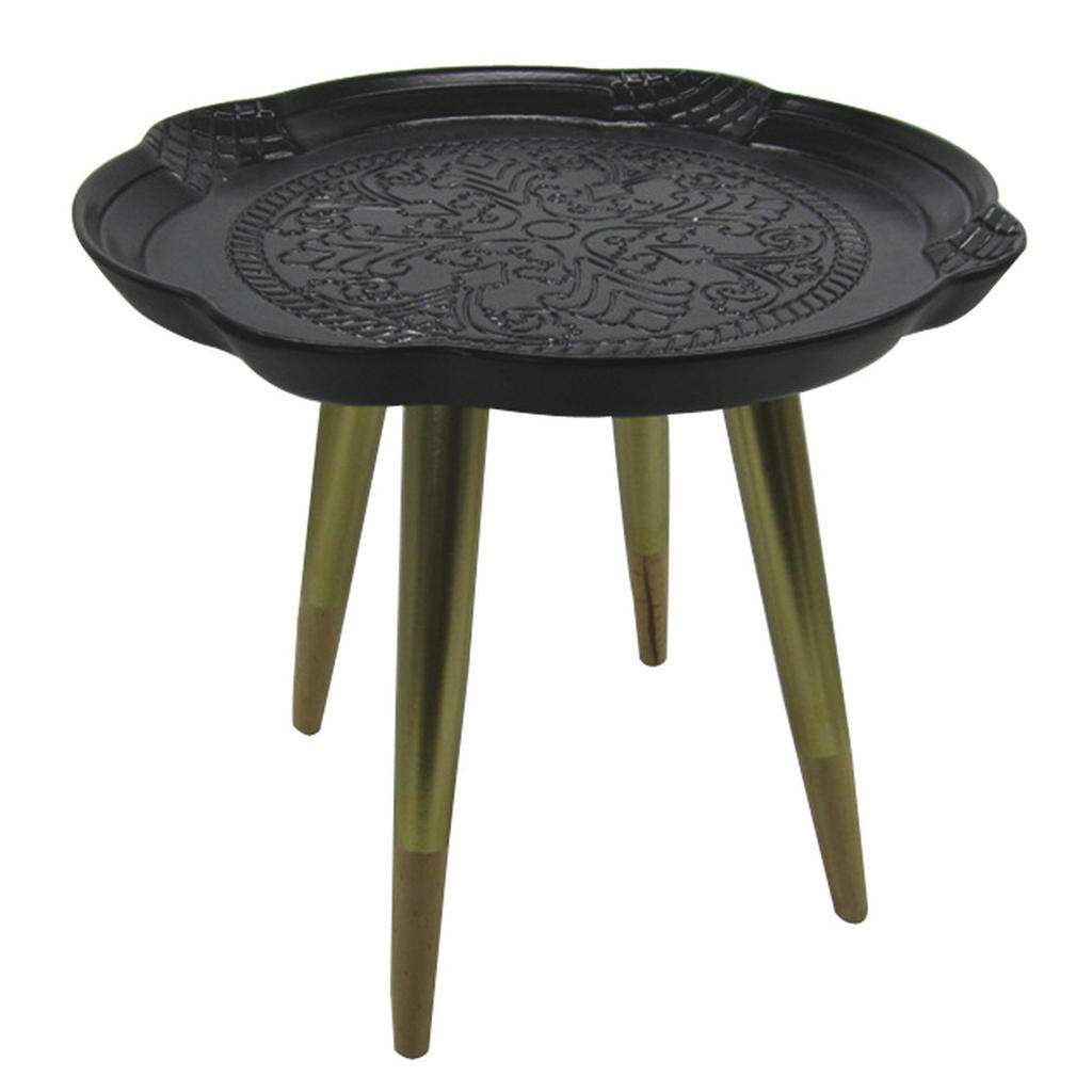 Ambia Home BEISTELLTISCH Kiefer massiv rund Schwarz, Gold