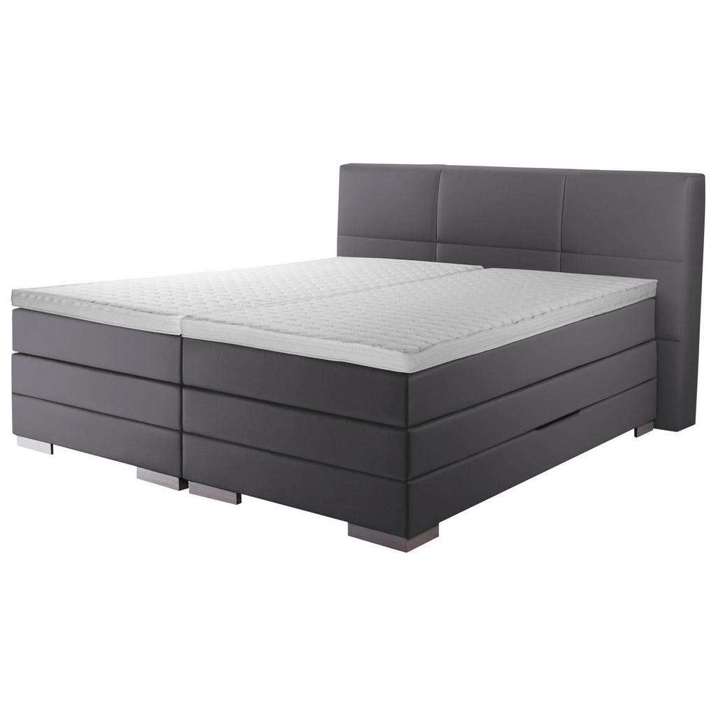 Novel BOXSPRINGBETT 'PRINZ' H2/H3 Lederlook 160/200 cm INKL. Matratze, gepolstertes Kopfteil, Bettkasten, Topper, Grau