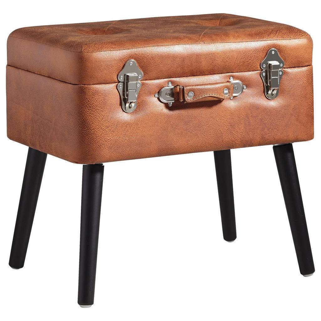 Xora HOCKER Lederlook Kiefer Schwarz