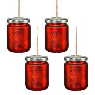 XXXL LED Glas Gefäß mit Deko 4er, Rot