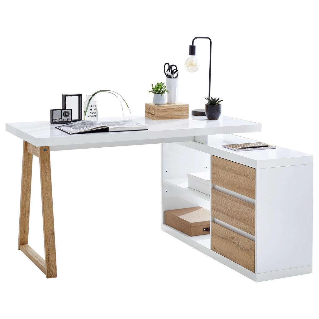 Stylife ECKSCHREIBTISCH Weiß, Braun