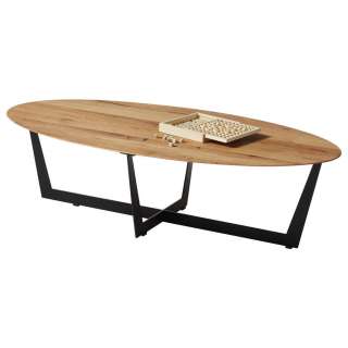 Hom`in COUCHTISCH Eiche massiv oval Schwarz, Braun