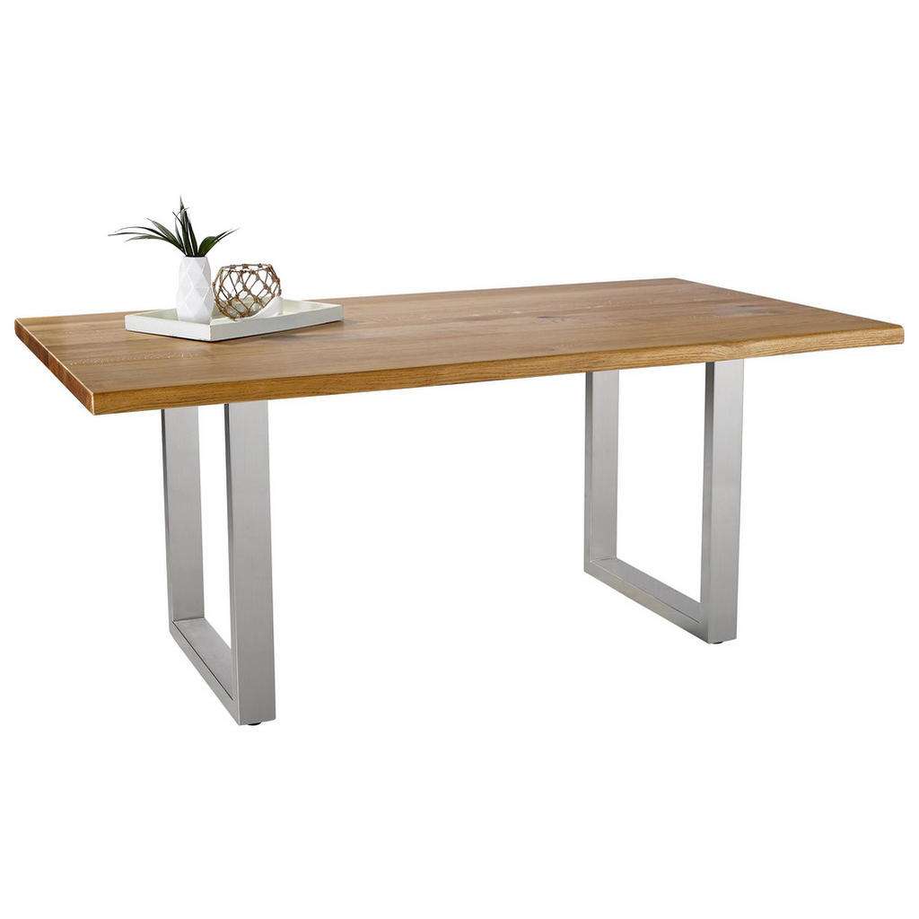 Linea Natura ESSTISCH Wildeiche massiv rechteckig Braun, Silber