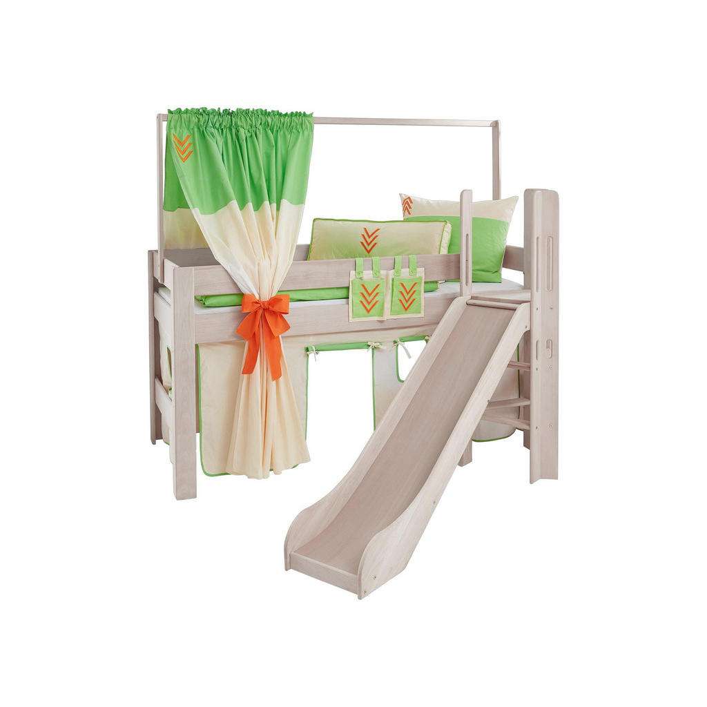 XXXL SPIELBETT Buche massiv 90/200 cm Grün, Mehrfarbig, Orange