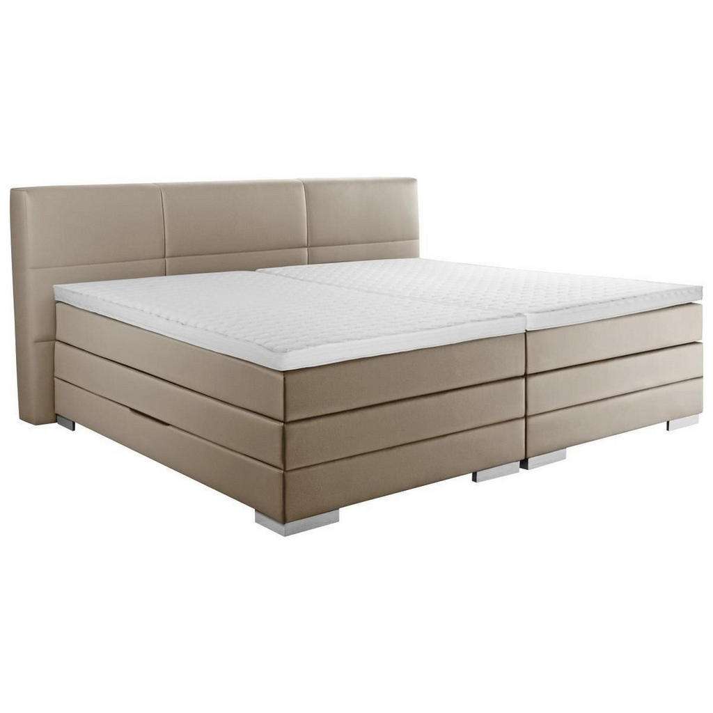 Novel BOXSPRINGBETT 'PRINZ' H2 Lederlook 200/200 cm INKL. Matratze, gepolstertes Kopfteil, Bettkasten, Topper, Grau
