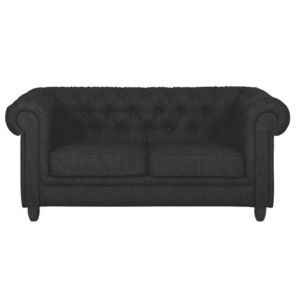 Carryhome CHESTERFIELD SOFA ZWEISITZER Lederlook Schwarz