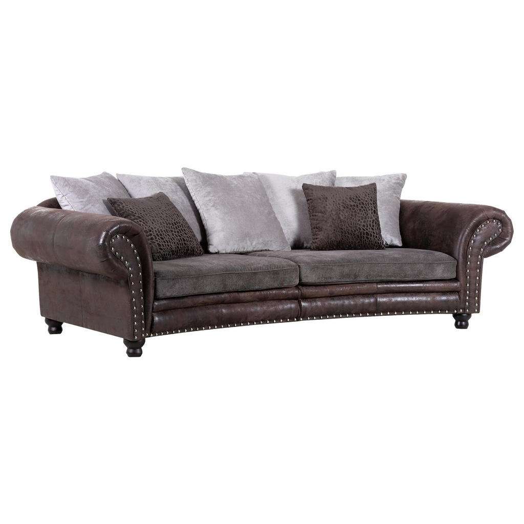 Landscape MEGASOFA Lederlook, Webstoff Grau, braun