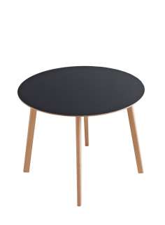 HAY - Copenhague Deux CPH 220 Tisch - Platte schwarz - Gestell Buche Natur - Ø 98 cm - indoor