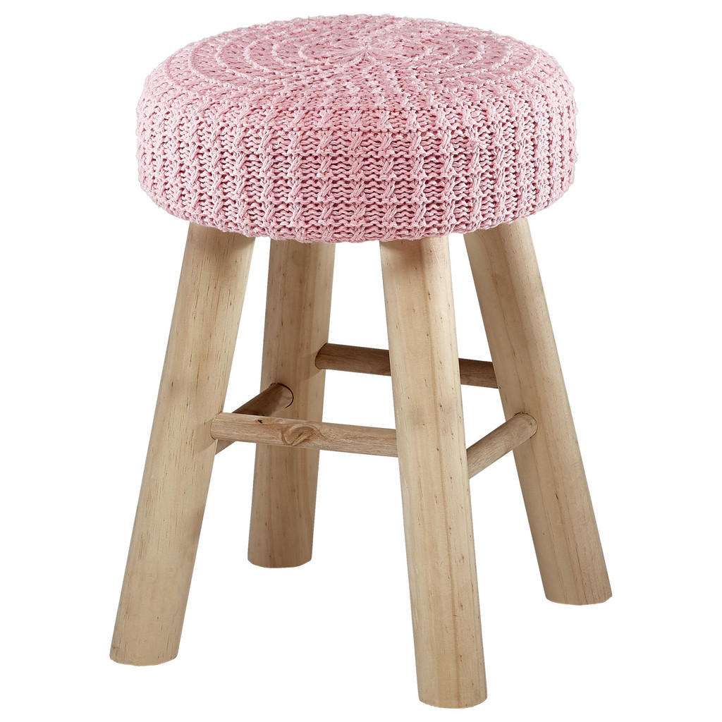 Ambia Home HOCKER Textilgeflecht Kiefer vollmassiv Mehrfarbig, Rosa