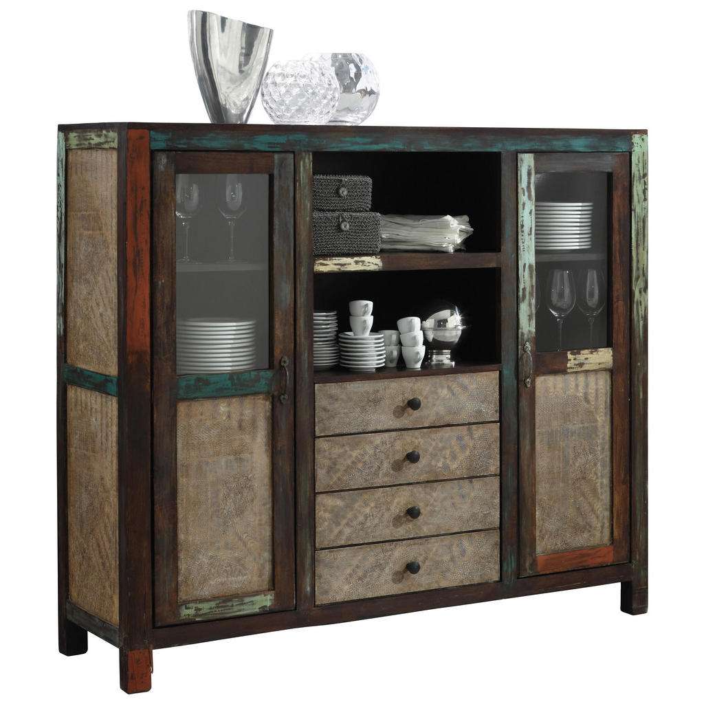 XXXL HIGHBOARD Akazie, Mangoholz massiv lackiert Mehrfarbig