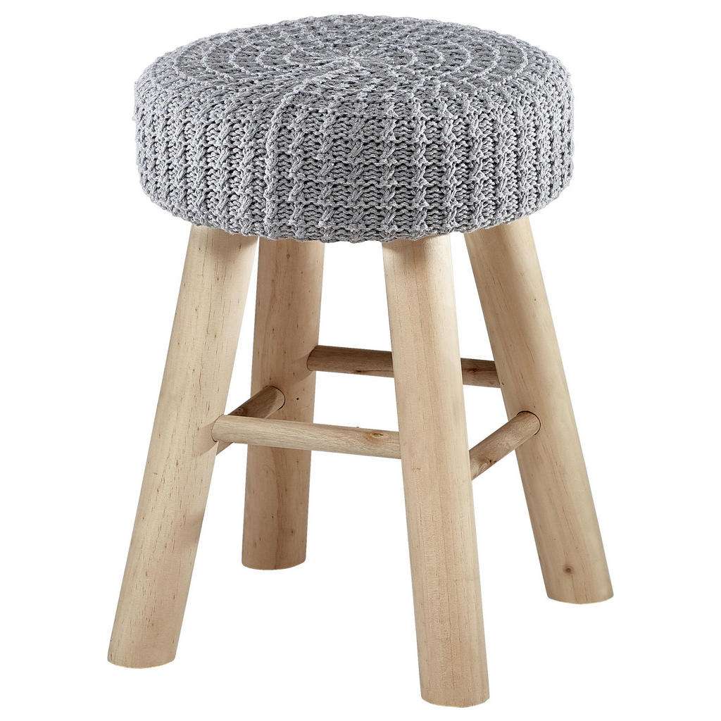 Ambia Home HOCKER Textilgeflecht Kiefer vollmassiv Mehrfarbig, Braun