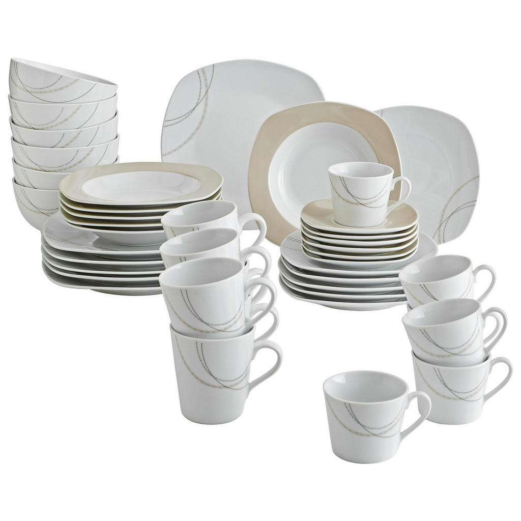 Ritzenhoff Breker Porzellan KOMBISERVICE 42-teilig, Weiß, Braun