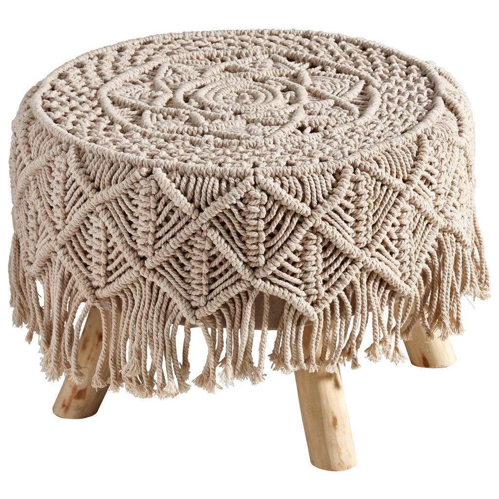 Ambia Home HOCKER Webstoff Pappel vollmassiv Beige, Mehrfarbig