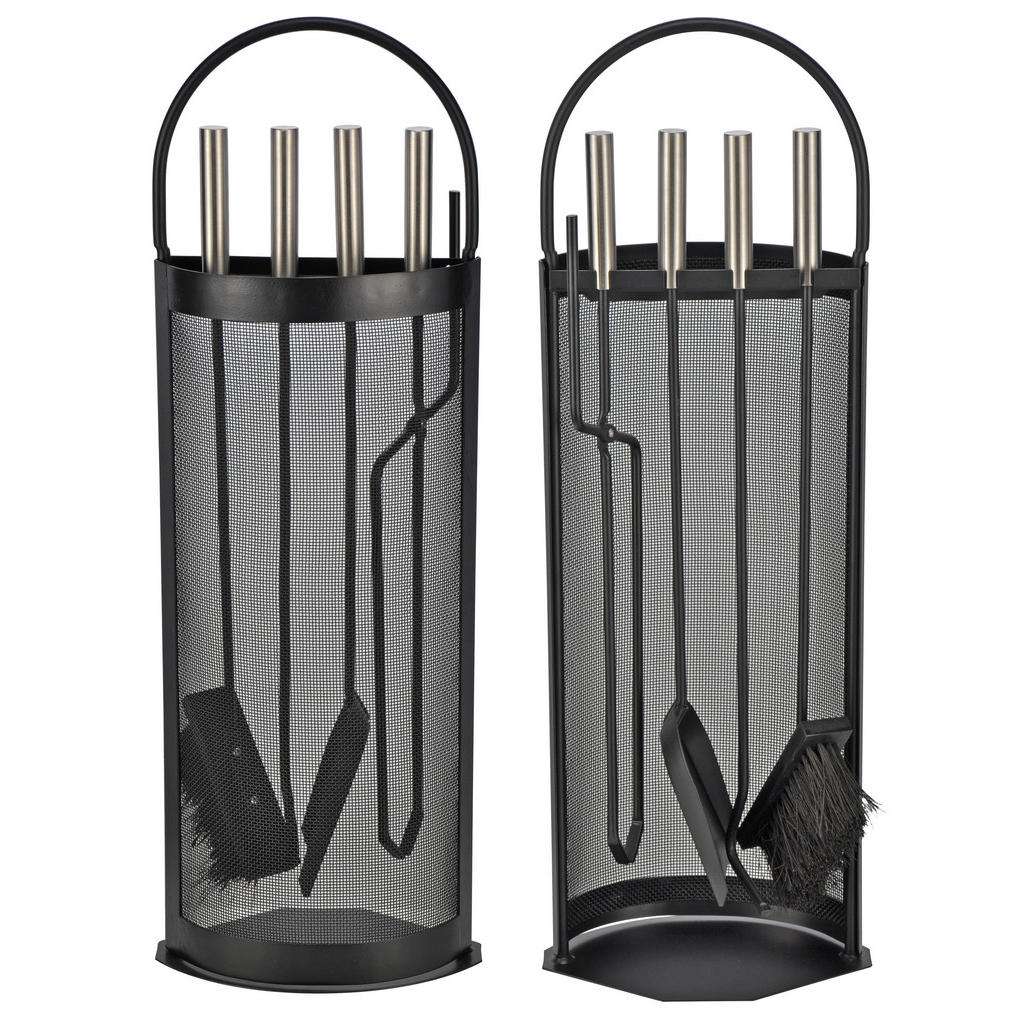 XXXL KAMINBESTECK Metall, Schwarz, Silber