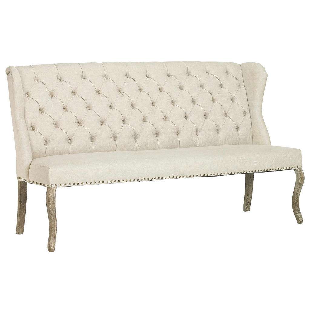 Ambia Home SITZBANK Linon Eiche massiv Grau, Beige