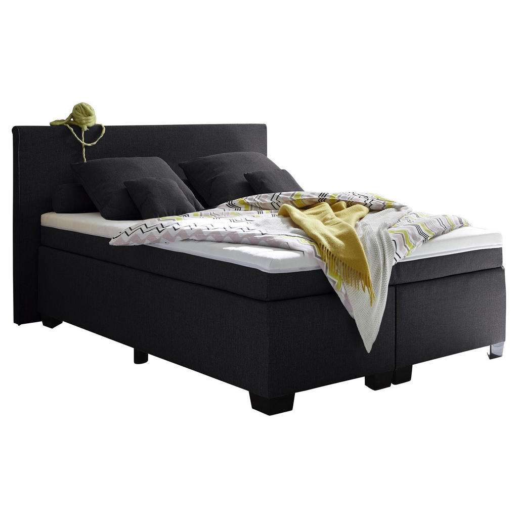 Carryhome BOXSPRINGBETT 140/200 cm INKL. Matratze, gepolstertes Kopfteil, Topper, Schwarz