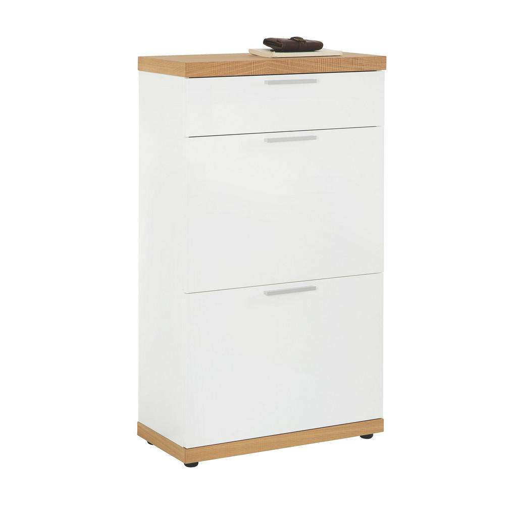 XXXL SCHUHKIPPER Eiche furniert Hochglanz, lackiert, sägerau Weiß, Braun