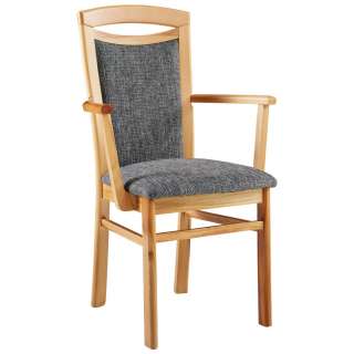 Valdera ARMLEHNSTUHL Webstoff Kernbuche massiv Braun, Braun