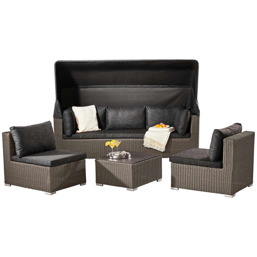 Ambia Garden LOUNGEGARNITUR Weiß Kunststoffgeflecht Aluminium