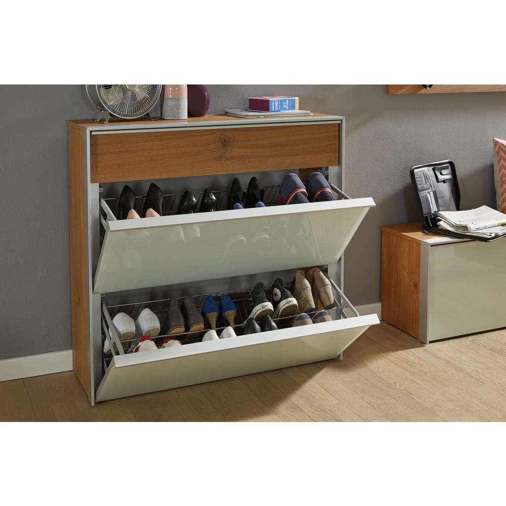 Dieter Knoll SCHUHSCHRANK Weiß, Braun, Silber