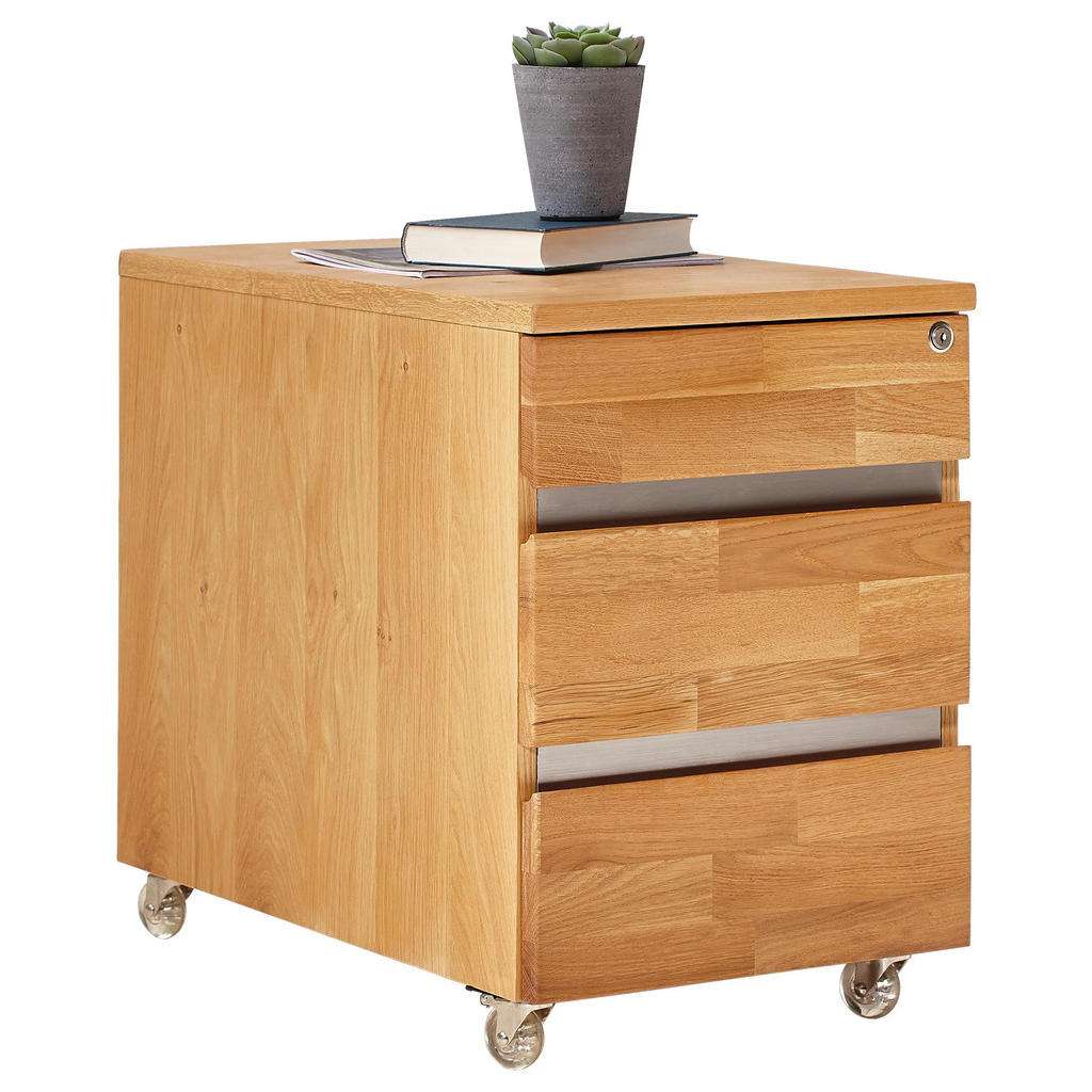 Linea Natura ROLLCONTAINER Wildeiche teilmassiv Braun, Silber