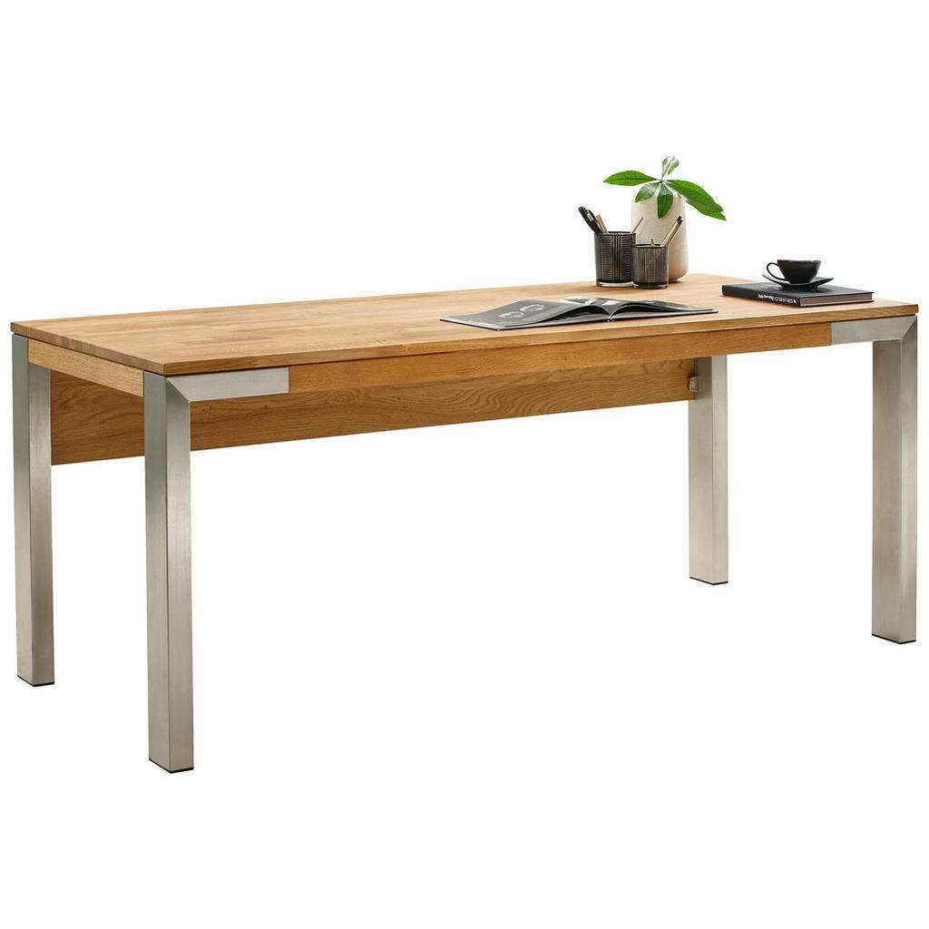 Linea Natura SCHREIBTISCH Wildeiche teilmassiv Braun, Silber